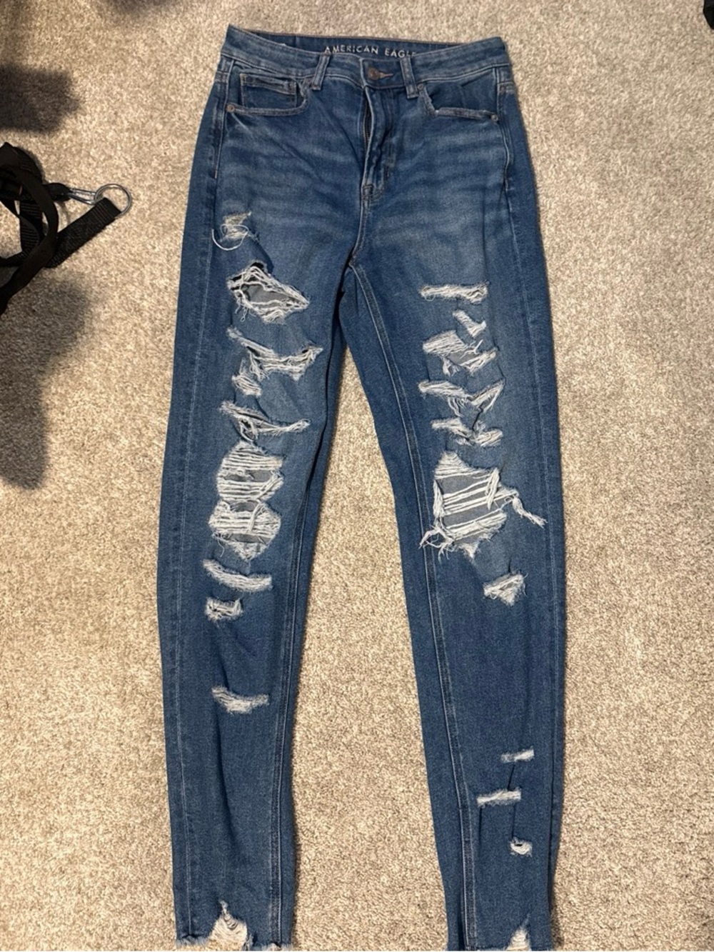 American Eagle Outfitters Ripped straight leg long Jeans - Blue